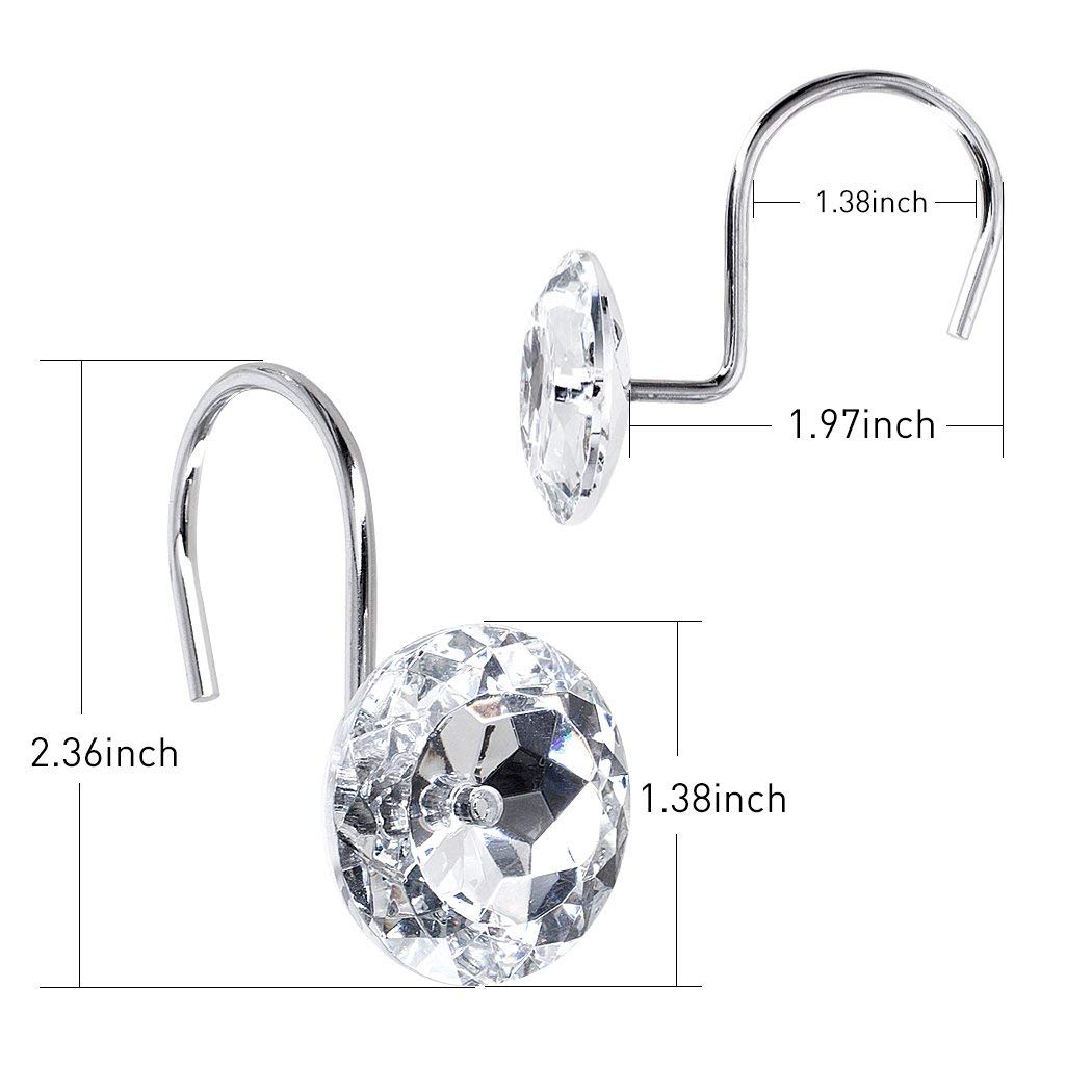 Nocm Douchegordijn Bling Haken Ringen Acryl Decoratieve Steentjes Glas Kristal Rolling Badkamer Bad Set Van 12 Ringen