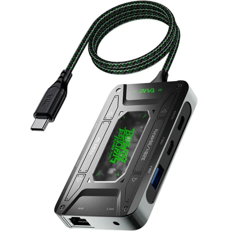 Piva Universal 70cm Cable 7 in 1 3.5mm 32Bit/384Khz Audio Adapter Type-C to USB Hub Type C 5Gpbs Docking Station 1000M Rj45 Lan