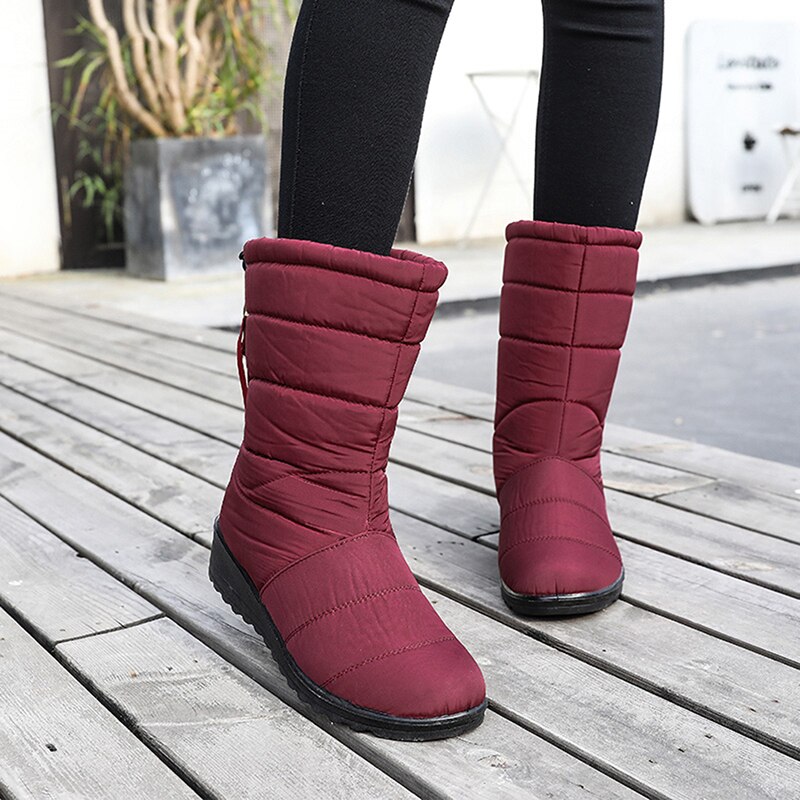 Vepose Women's Snow Boots - Suede Mid Calf Winter Booties With Fur Lining, Anti-Skid Sole, Warm Knee High Shoes, Brown, Size 8