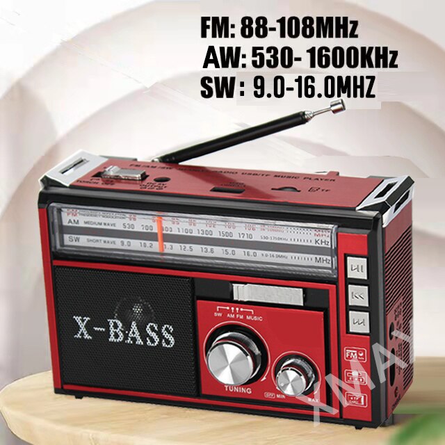 Alta sensibilidade retro portátil sem fio bluetooth rádio receptor três banda tf cartão/usb mp3 digital playerr fm ponteiro