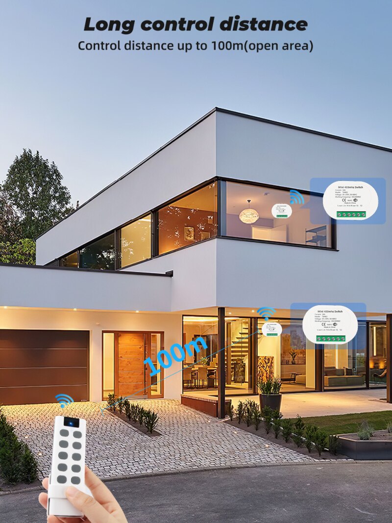 16A Mini 433MHZ Wireless Switch Module Support 2-way Control Timing Function On-off Switch With Wireless Remote Controller