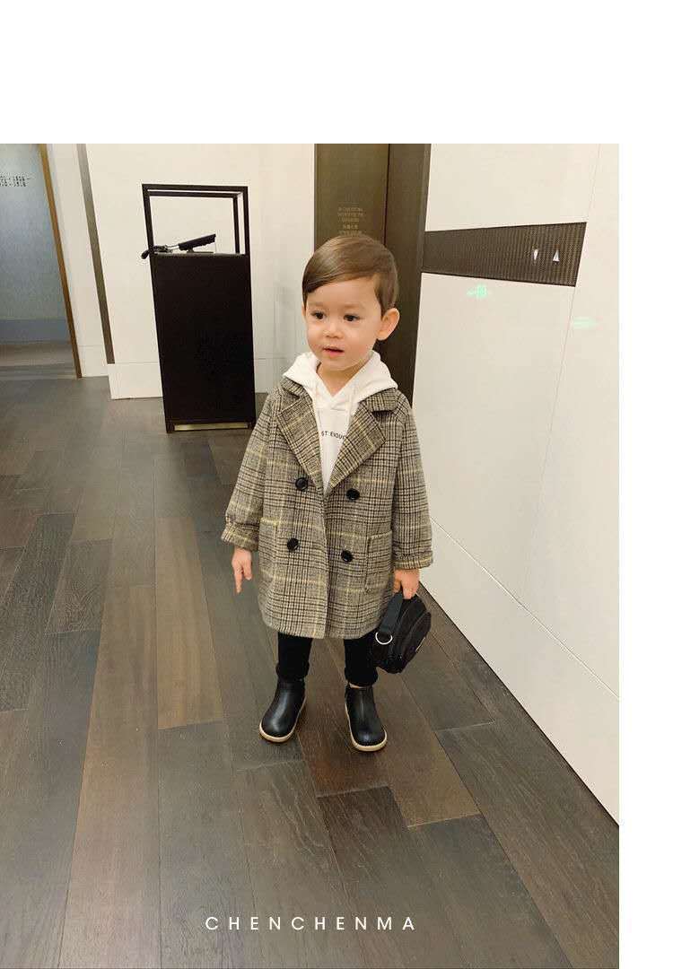 1-6Y Britischen stil Kleinkind Baby Jungen Plaid Lange Mäntel Winter Herbst Revers Nacken Lange-Ärmel Seite Tasche Halten warme Geschmack oben