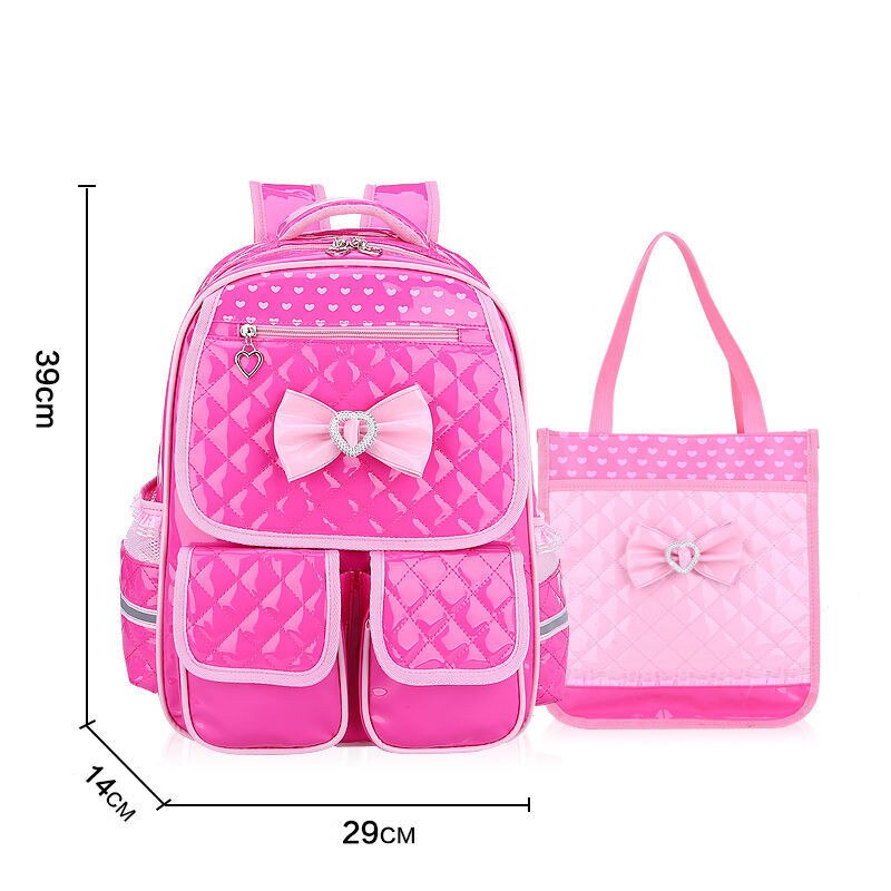 2 stuks/sets schooltassen voor kinderen, rugzakken voor meisjes, waterdichte pu-rugzakken, schooltassen voor kinderen, prinsessenrugzakken, mochila infantil: Klein 2 stuks roosrood