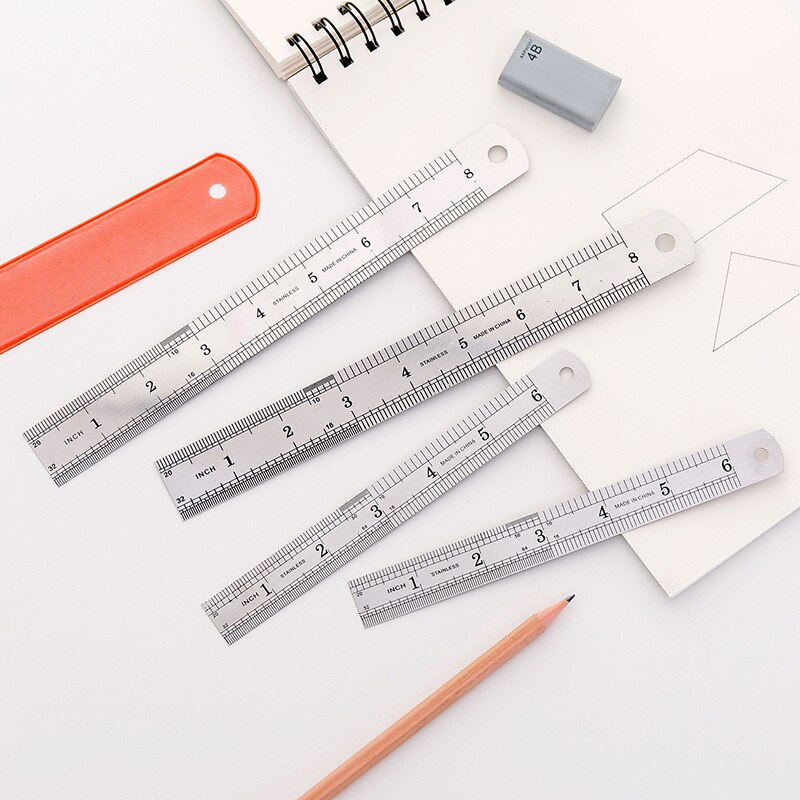 Cute 15CM Straight Metal Ruler Kawaii School Stainless Steel Ruler Parallel Scale Rule For Drawing Drafting Tools Stationery
