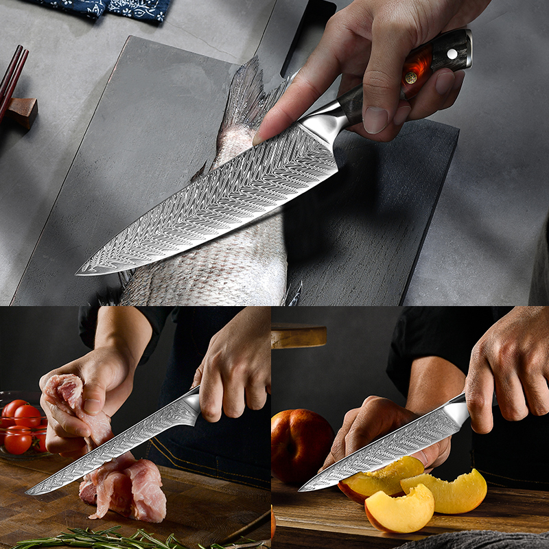 1-5 Pcs Damascus Kitchen Knife Set VG10 Japanese Steel Chef Knives Boning Knife Utility Knife Meat Vegetable Cutter GRANDSHARP