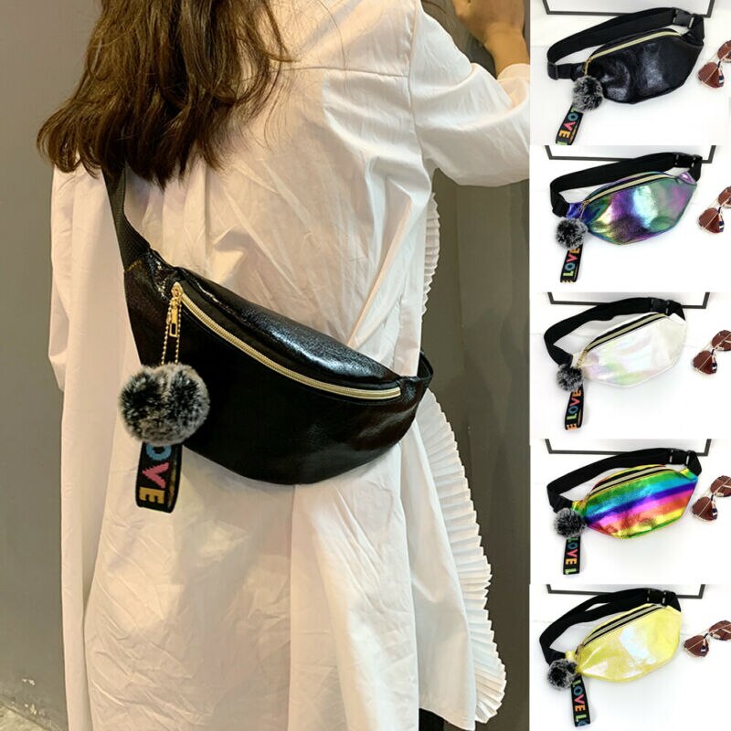 Delle Ragazze Delle donne del Pacchetto Della Vita di Arcobaleno Colorato di Fanny Sacchetto Della Cinghia Del Sacchetto Pom Amore Della Nappa Del Sacchetto Hip Bum Borse Da Viaggio di Sport Piccola Borsa di modo di Nuovo