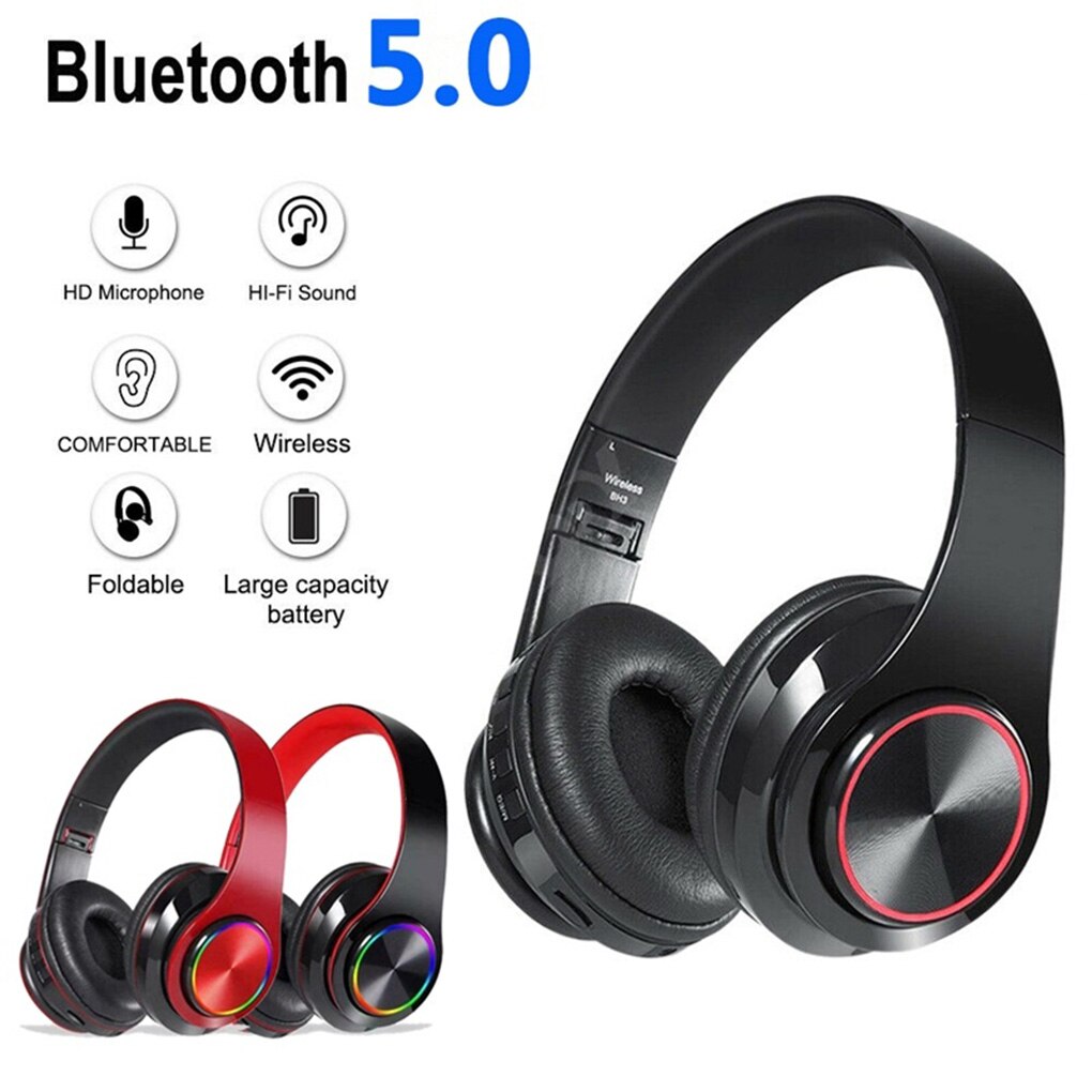 SHOUMI B39 Wireless Headphones - Bluetooth 5.0 Noise Cancelling - LED Light - TF Card Support