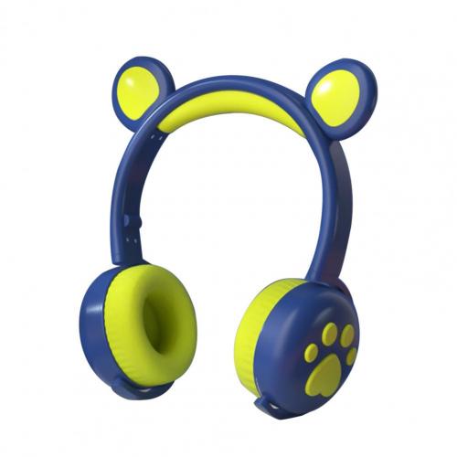 Écouteurs Bluetooth 5.0 multicolores, lumineux, pliables, forme d'ours, casque de jeu pour téléphone, tendance,: Dark Blue