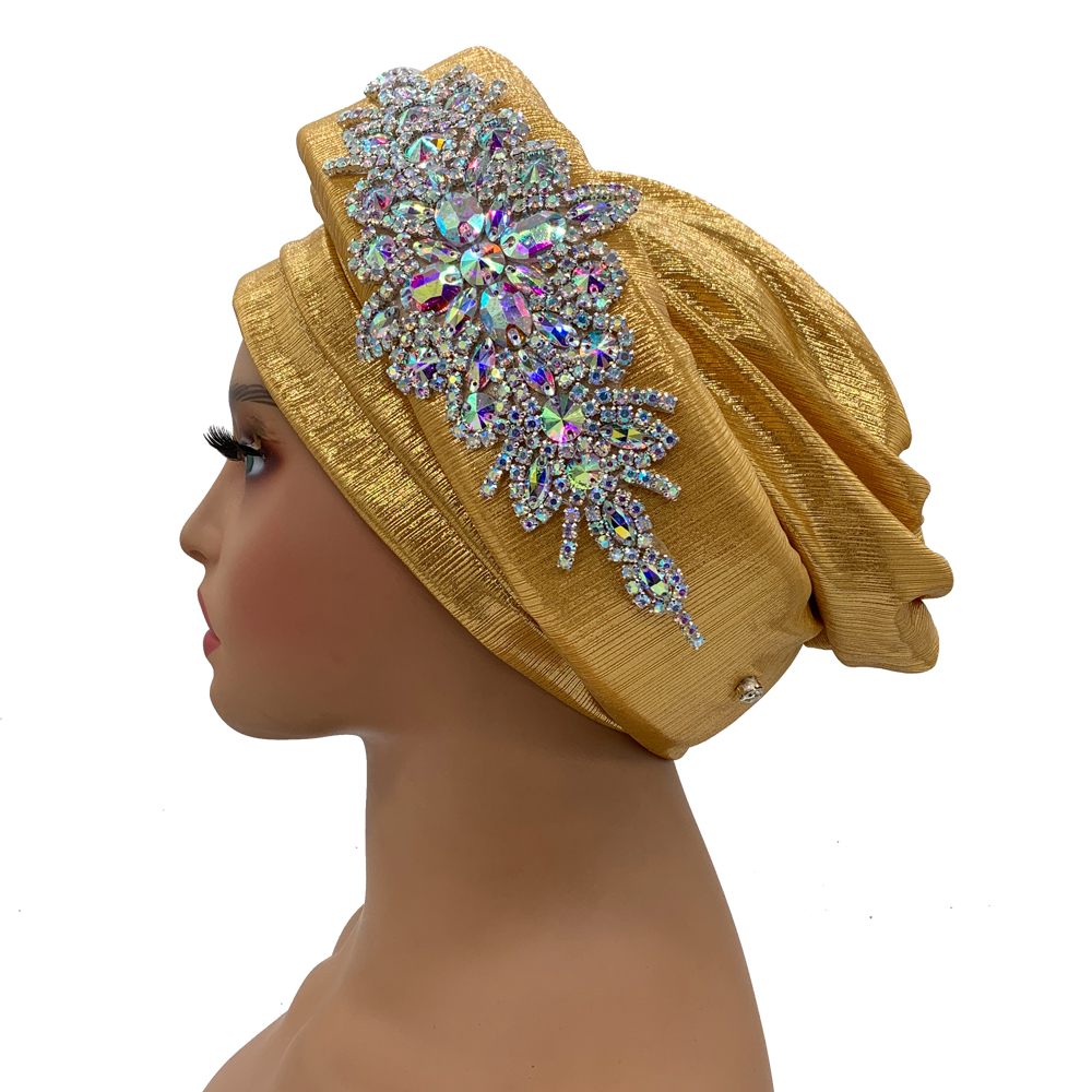 Luxus Strass Turban Hütte für Frauen Afrikanische wickeln Kopf Kopfbedeckung Nigeria Auto Gele Headtie Turbante Mujer