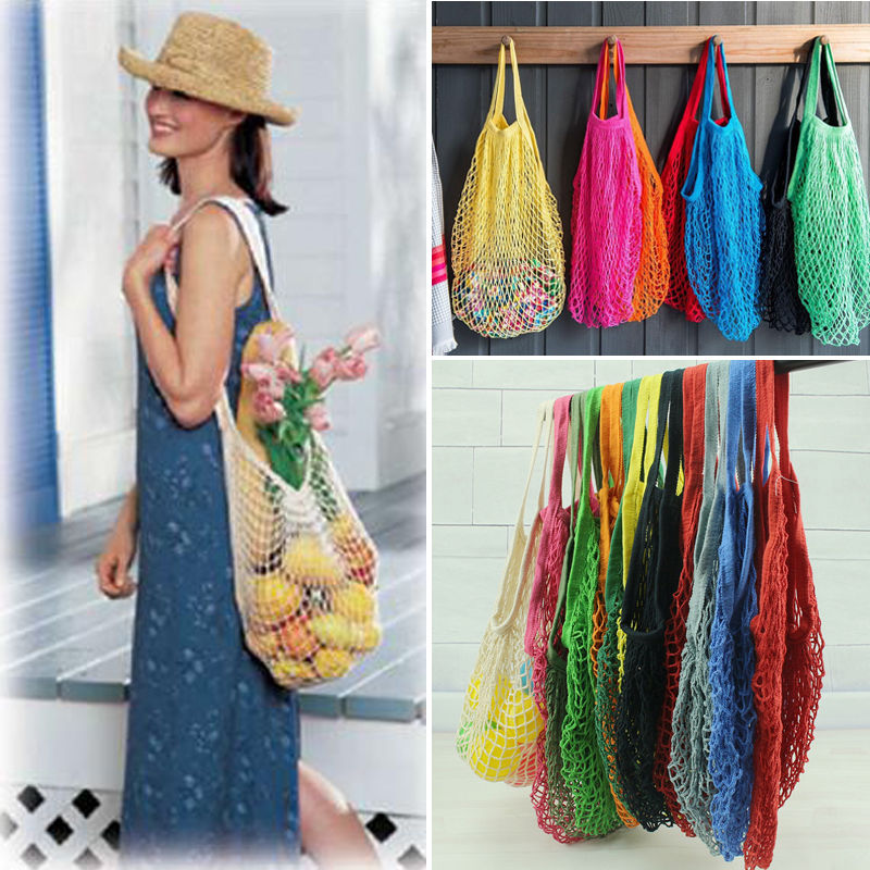 Reusable Fruit Shopping Bags String Grocery Shopper Cotton Tote Mesh Woven Net Bag