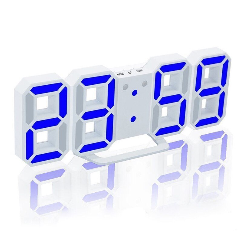Horloge numérique moderne 3D mur LED, 24 ou 12 heures, alarme bureau heures, pour la maison, le salon ou le bureau, veilleuse: White-Blue