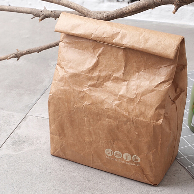 Bolsa de papel Kraft plegable, bolsa aislante e impermeable térmica para alimentos, bolsas de Picnic reutilizables más frescas para mujeres y hombres y niños