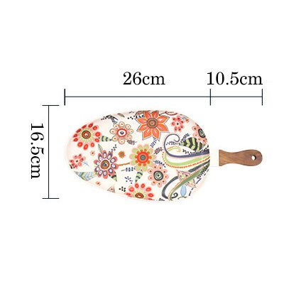 Ceramic Dinner Plates Dish Steak Salad Tray with Wooden Handle Christmas Steak Plates Nordic Home Decor Oval Dishes Tableware: Oval plateS