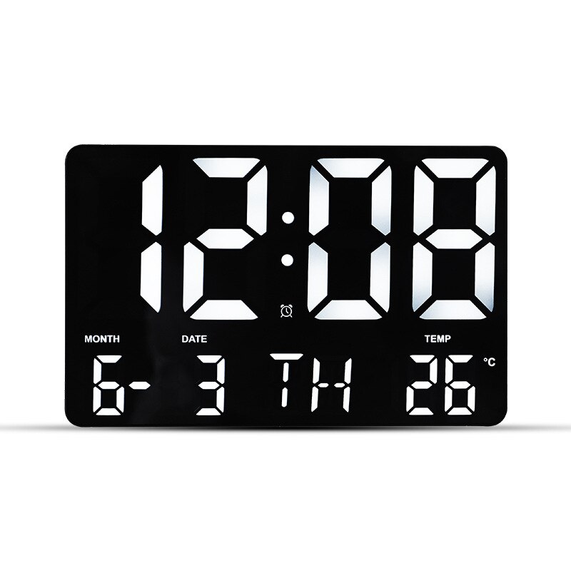 LED Large Screen Wall Clock Remote Control Electronic Wall Clock Wall-mounted Light Sensing Temp Date Power Off Memory Watch: D