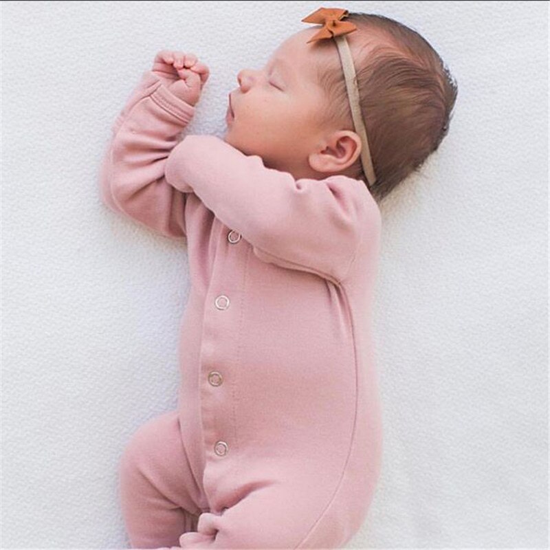 Goedkope Peuter Baby Jongens Meisje Ronde Kraag Pak Lange Mouw Baby Solid Button Jumpsuit Voor Pasgeboren Herfst lente