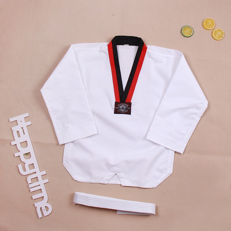 Uniforme de Taekwondo blanco tradicional para niños y adultos, traje de Taekwondo Dobok WTF, ropa de uniforme de Karate, entrenamiento de Fitness de manga larga
