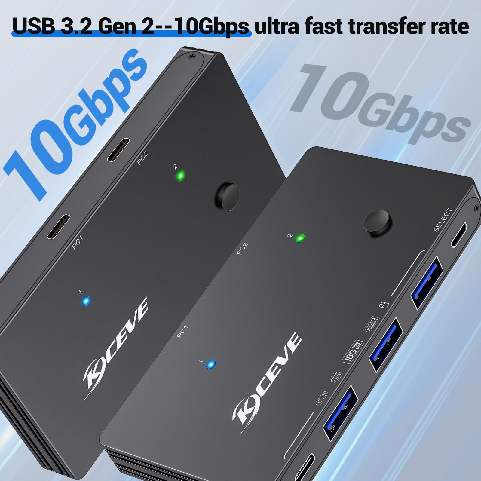 10 Gbps USB-schakelaar 2 computers delen 4 USB 3.2 Gen 2 poorten, USB Switcher Selector voor PC Laptop Toetsenbord Muis Webcam Draagbare SSD