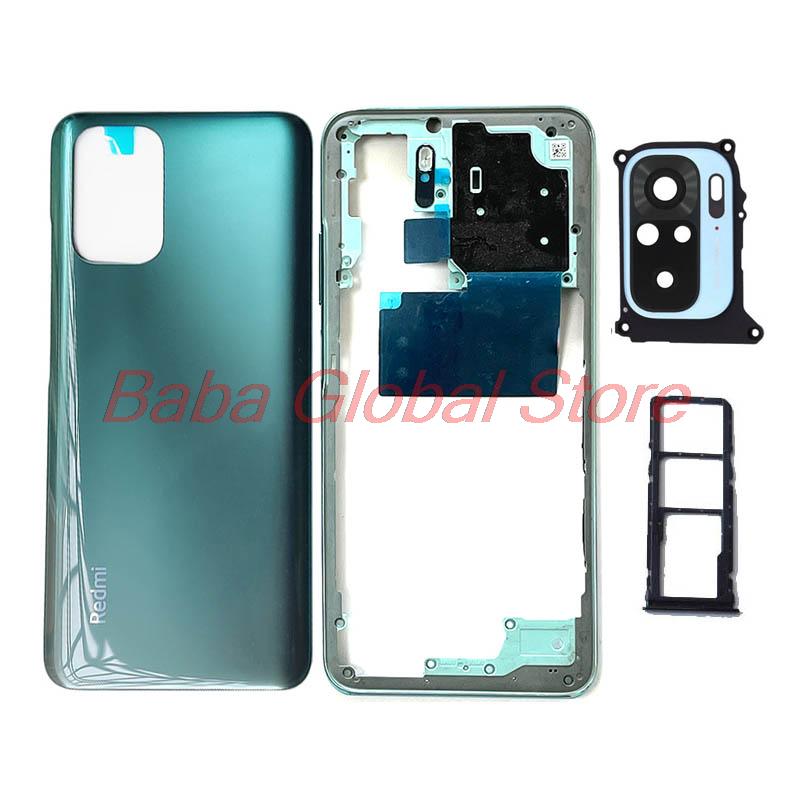 Riparazione custodia originale per Xiaomi Redmi Note 10 Cover posteriore + cornice centrale + pulsante Volume + obiettivo in vetro della fotocamera + vassoio Sim: Green