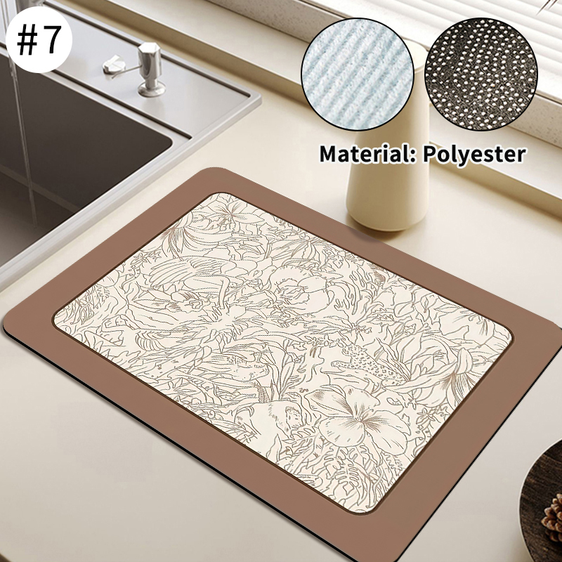 Bedruckte Abtropfmatte, Super saugfähig, Kaffee-Abtropfunterlage, Geschirr-Abtropfunterlage, schnell trocknender Teppich, Küchengeschirr, Tischset: XL / Tiefe Blau