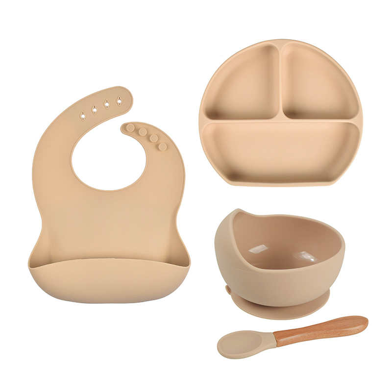 Juego de cuencos de silicona para bebé, juego de platos y cucharas sin BPA, vajilla para niños, plato de alimentación de succión antideslizante, platos de cena para niños, 4 unids/set: Y15