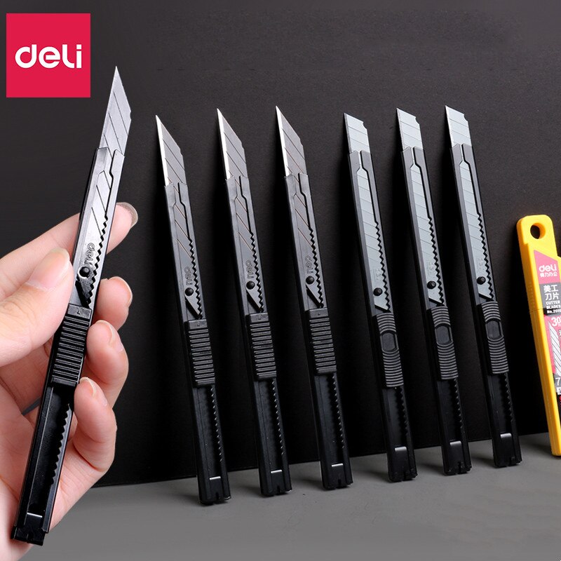 Deli Portable Aluminum Alloy Utility Knife 9MM нож Pocket Paper Unboxing Cutter with Metal Blade Self-locking Sharp Angle