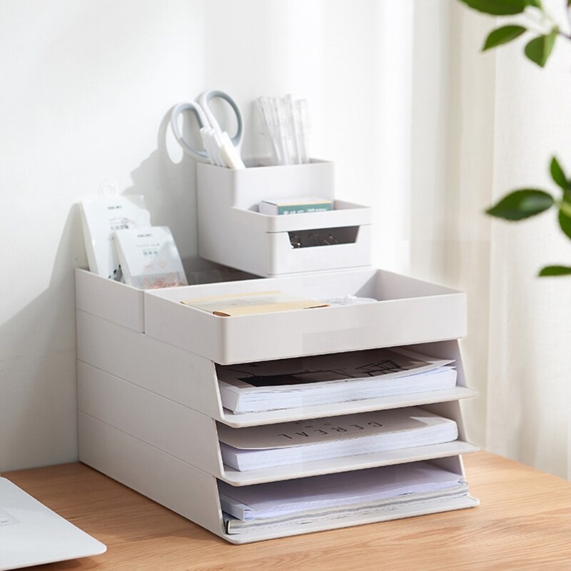 Boîte de rangement de bureau, organisateur de bureau, tiroir à papier A4, boîte de rangement, armoire à fichiers empilable, porte-stylo, porte-Document, boîte de rangement de format A4