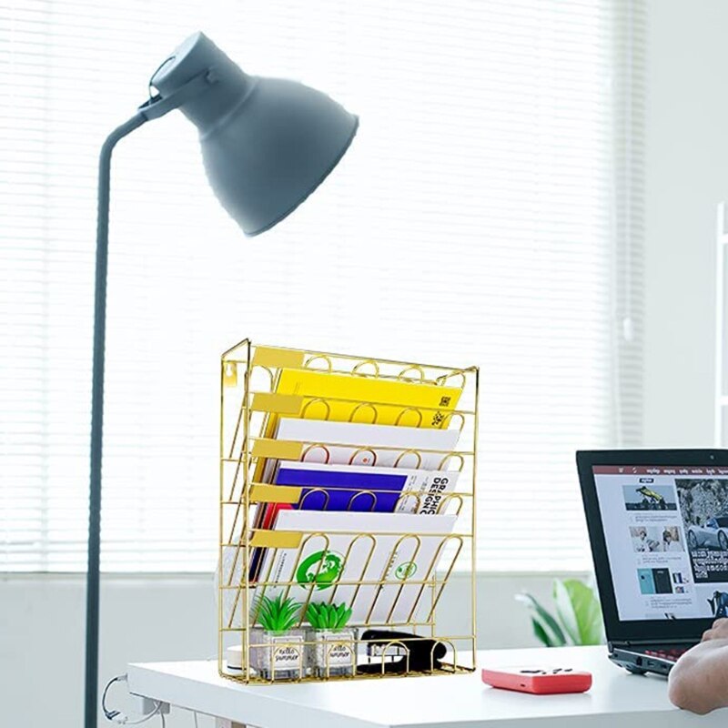 Hanging File Holder 6 Tier Wall Mount File Organizer Magazine Rack Metal Multipurpose Use for Office School Home