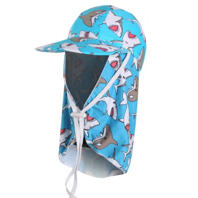 kids swimming caps outdoor sun sand UV rays block big brim sunhat ear neck cover print swim cap kids bathing cap for boys girls: 8