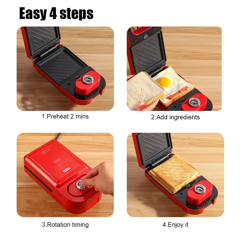 Mini gaufrier électrique pour petit-déjeuner, appareil ménager multifonction pour préparer des sandwichs et des crêpes Takoyaki