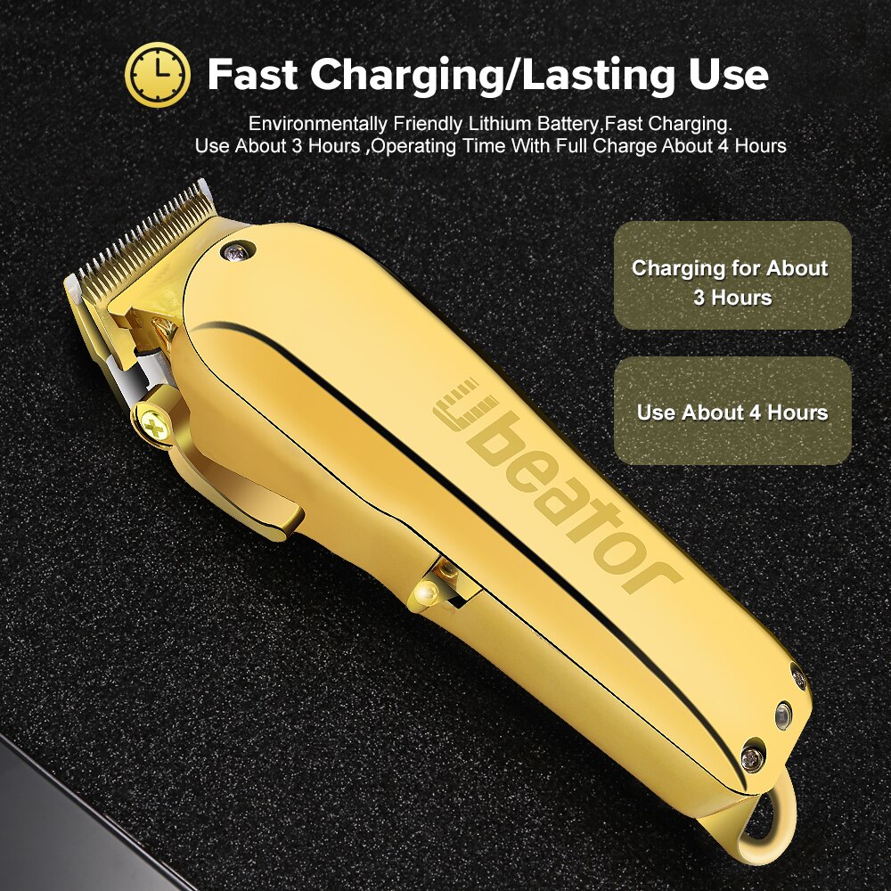 ubeator Hair Clipper Hair Trimmer 100-240V Cut Electric Rechargeablemetal cutting Machine Gold Metal Barbershop Cutter Cordless