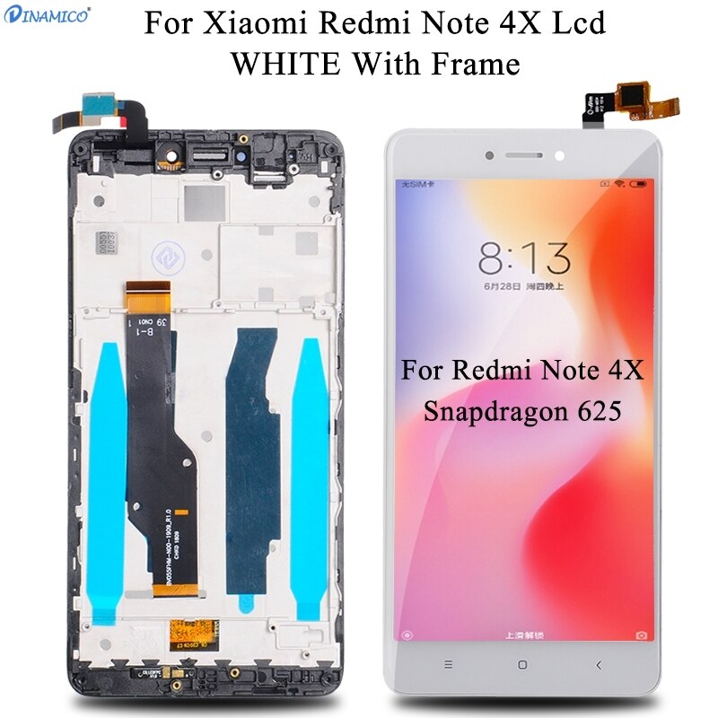 Dinamico Voor Xiaomi Redmi Note 4X Lcd Touch Screen Panel Glas Digitizer Vergadering Note 4 Display Global Versie: White With Frame