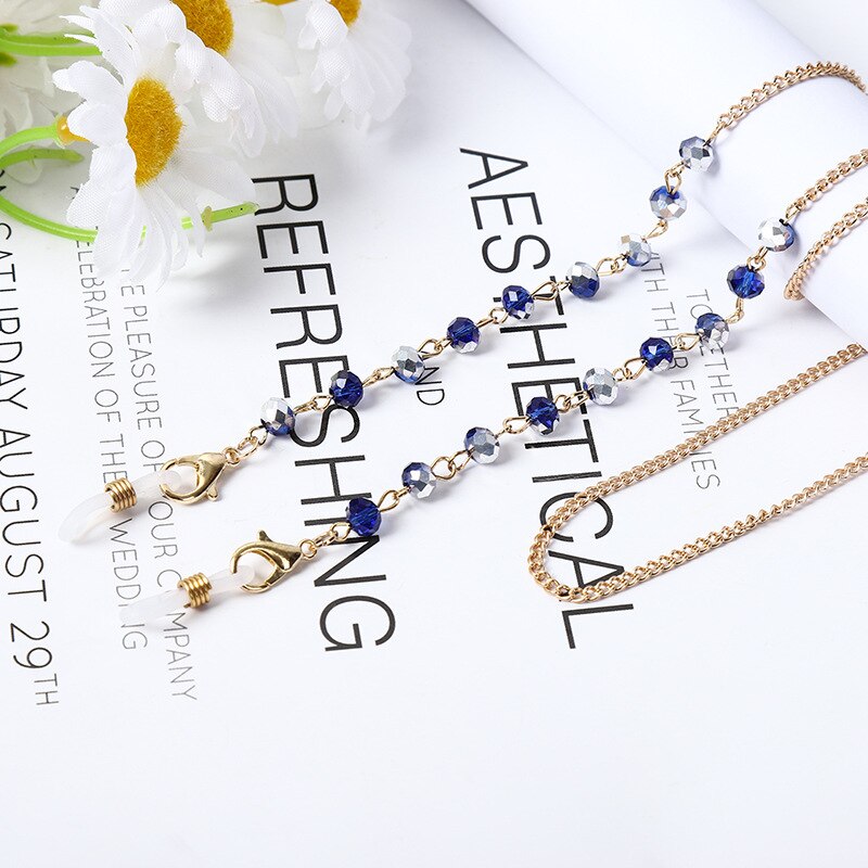 Cadena con abalorios de perlas a la para mascarilla para mujer y niña, cadenas para gafas, correas y cordones para el cuello, cuerda para gafas de lectura, soporte con cordón: 7
