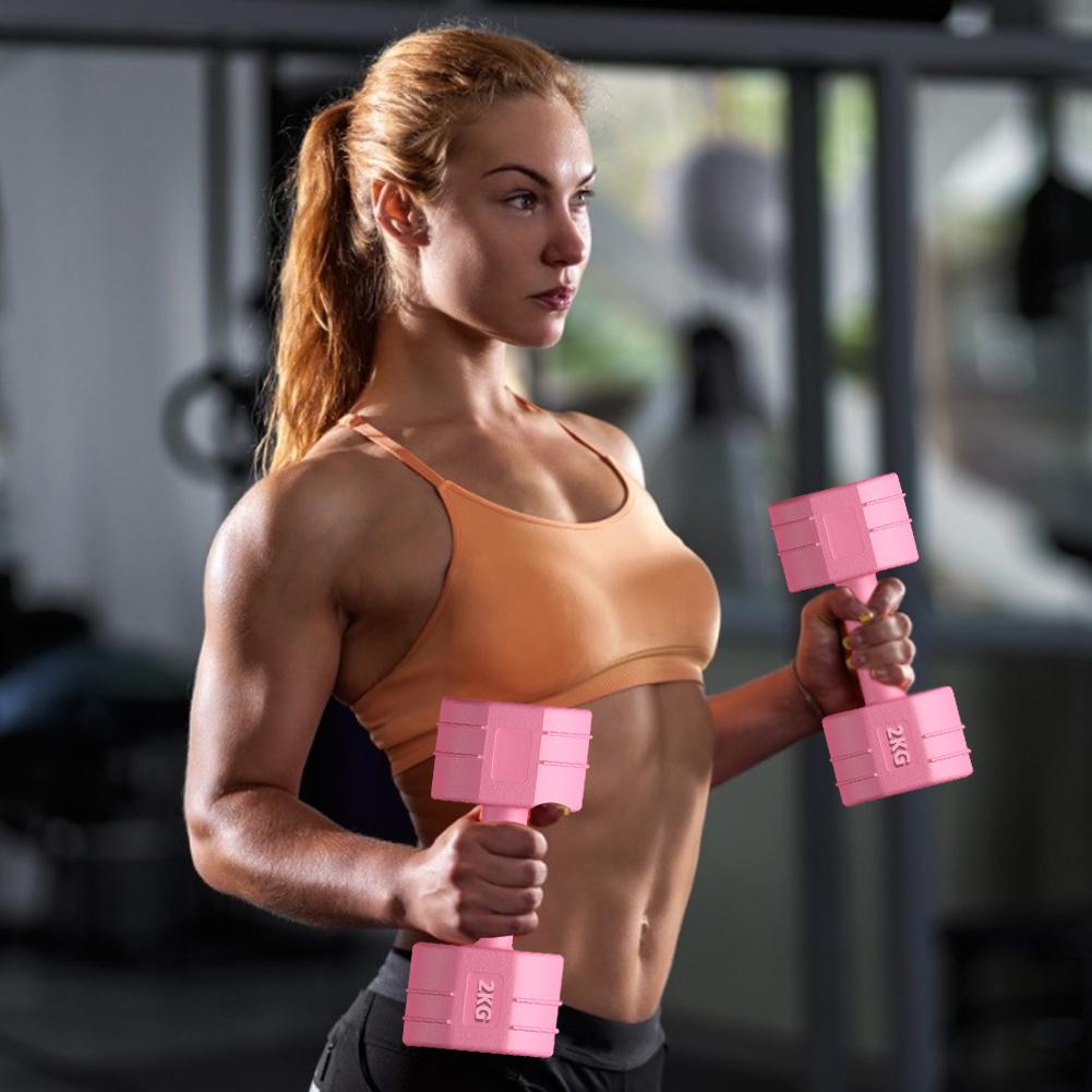 1 Pair Multifunctional Dumbbell Rubber Anti-Dumbbell Knurled Ergonomic Handle Solid Cast Iron Core Dumbbell