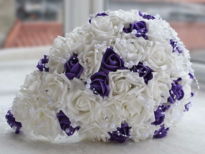 Ramo De novia De cristal blanco púrpura, boda occidental, goteo De flores, ramo De novia, broche De cascada