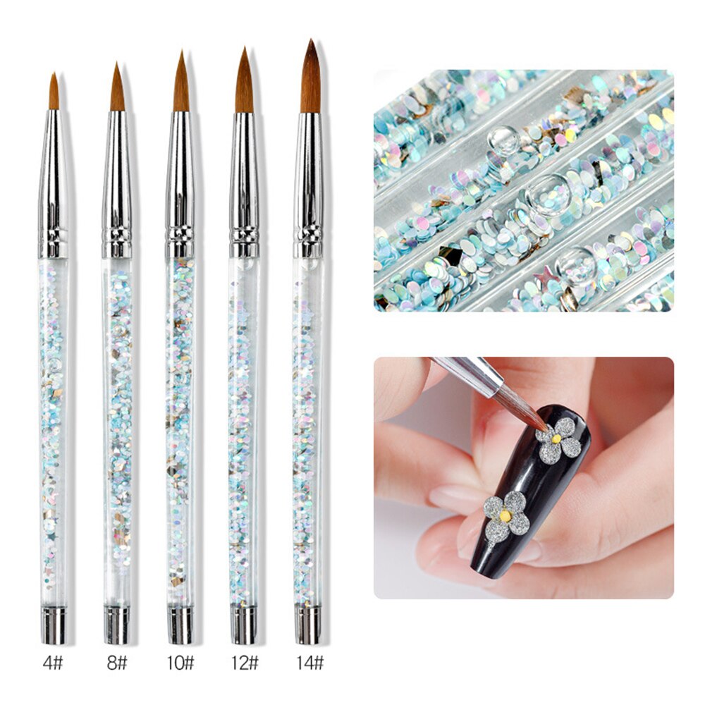 Pincel de unha acrílico de nylon, escova de polimento gel uv, esmalte para unhas artísticas, moda, ferramenta de manicure com cabo de glitter líquido