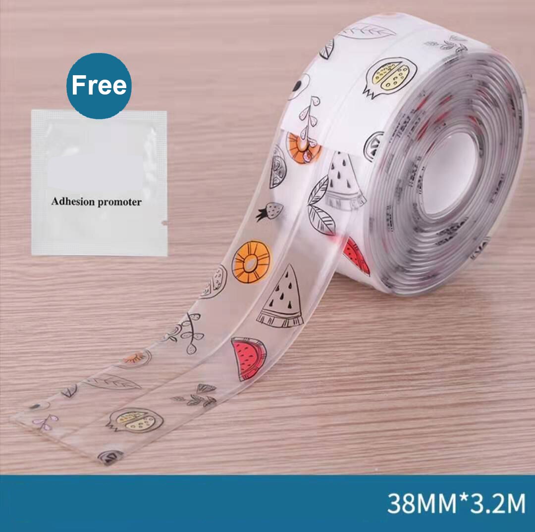 Multi print gennemsigtig 3.2 mx 38mm pvc tætningsbånd tape vinduer bad køkken vandtæt selvklæbende søm toilet hjørne: Vandmelon