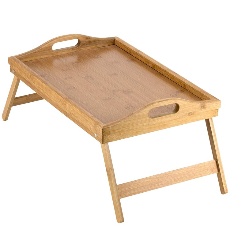 Bamboe bedlade tafel met vouwbeen, ontbijt in bedlade om te eten, keuken serveren, eten, bank, snacken of werken, laptop bureau diner (1, zwart
