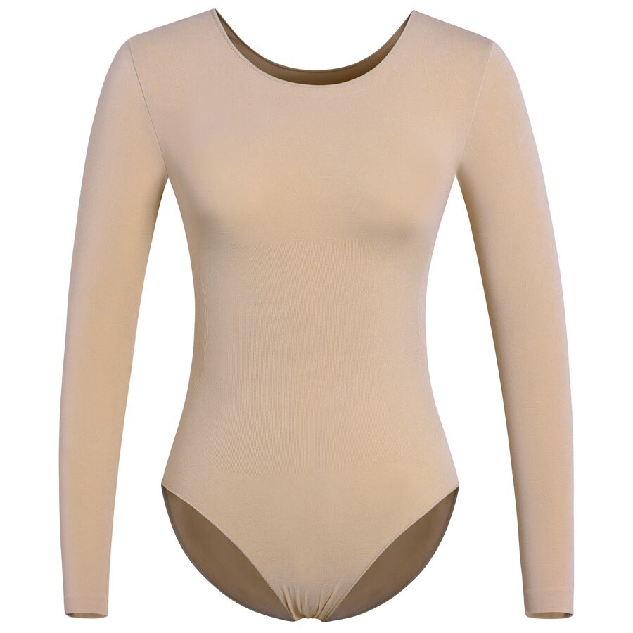 Dyuai kvinder sømløs nøgen camisole hud gymnastik trikot voksen dans ballet langærmet undertøj: Voksen l xl