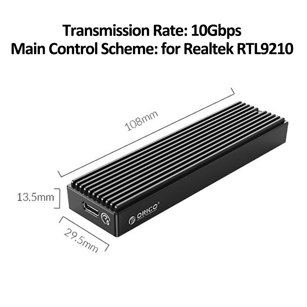 ORICO M2PAC3-G20 20Gbps High Speed Mobile External Hard Drive Enclosure USB 3.2 Type-C M.2 NVMe M Key B+M Key Solid State Case: 10Gbps