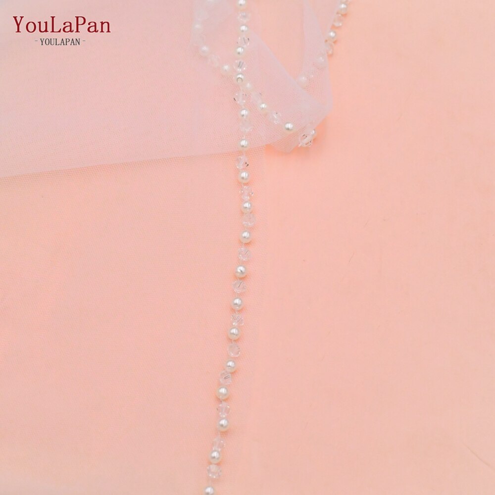 Youla Pan V34 Elegante Bruiloft Sluier Met Crystal Edge Veil Voor Bruid 1 Layer Wit Vingertop Lengte Sluier Met Kam bruidssluier