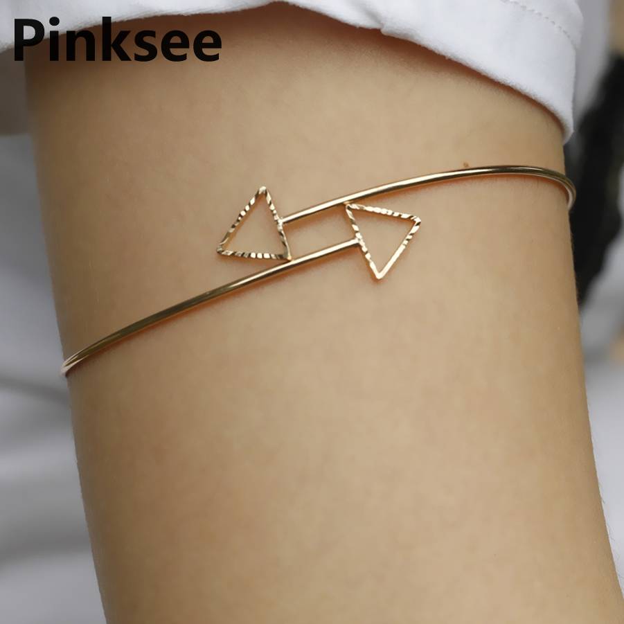 Nouvelle creux Triangle brassards bras supérieur brassard chaîne manchette Bracelet pour femmes filles or argent couleur Chic bijoux