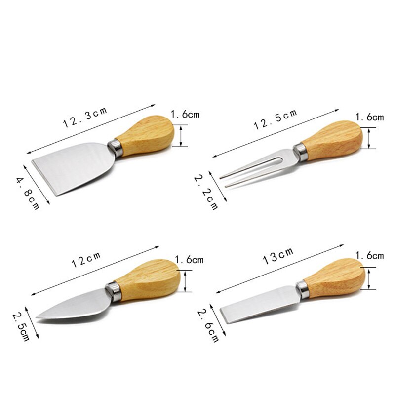 4pcs/set Stainless Steel Cheese Knife Set With Wood Handle Cheese Cutter Slicer Knife Kit Fuctional Kitchen Cooking Toos: Default Title