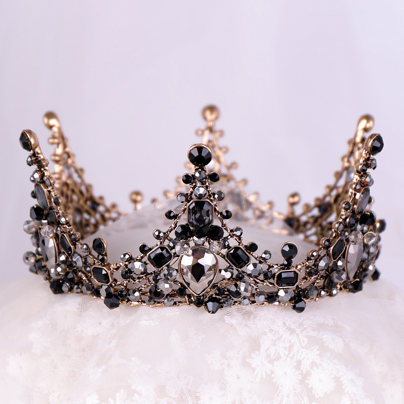 Vintage Black Crowns Crystal Rhinestone Tiara Queen Princess Crown Wedding Hair Jewelry Accessories Girls Hair Ornaments: black