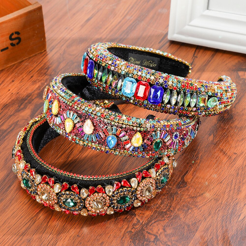Molans prachtige grote gekleurde edelstenen hoofdband met brede rand, heldere diamantsteek, handmatige haarband, haaraccessoires voor vrouwen