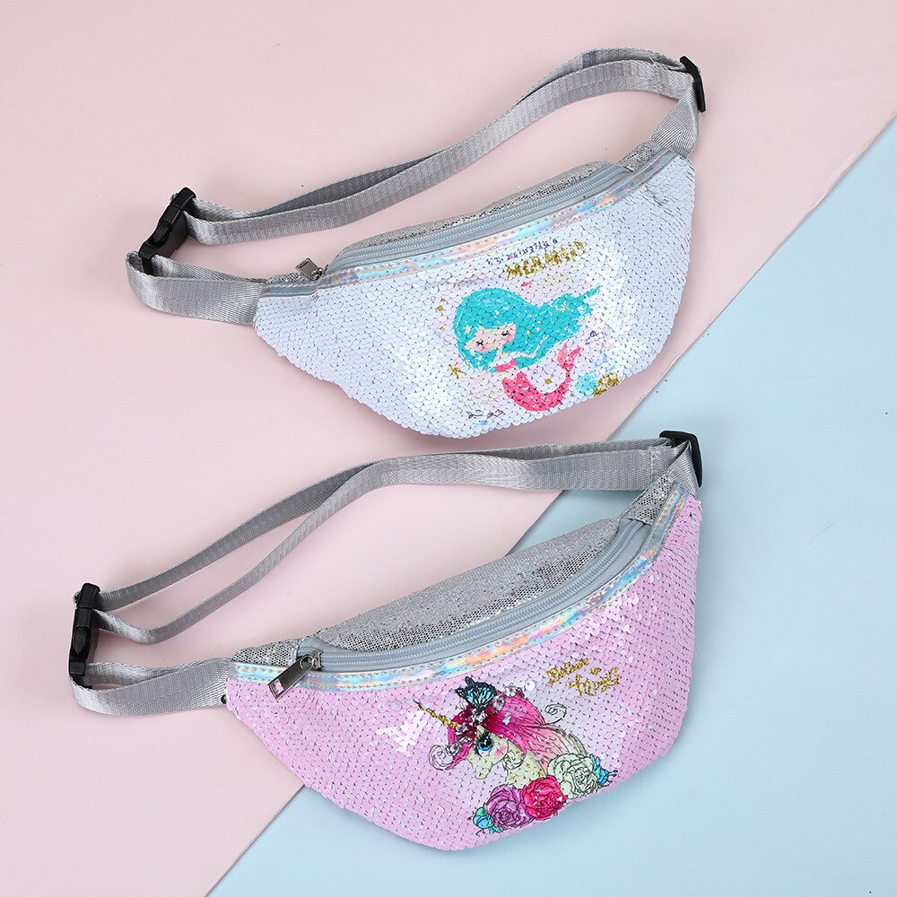 Unicorn Sequins Girls Belt Waist Pack Fanny Girls Belt Mermaid Sport Bag Cartoon For Women Chest Waist Bag Pack Pouch