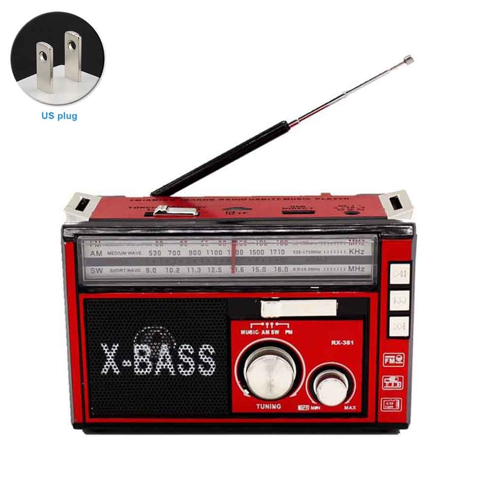 MP3 Player Flashlight Antenna TF USB AM FM SW Led Portable Radio Outdoor Rechargeable Home Retro High Sensitivity: Red US