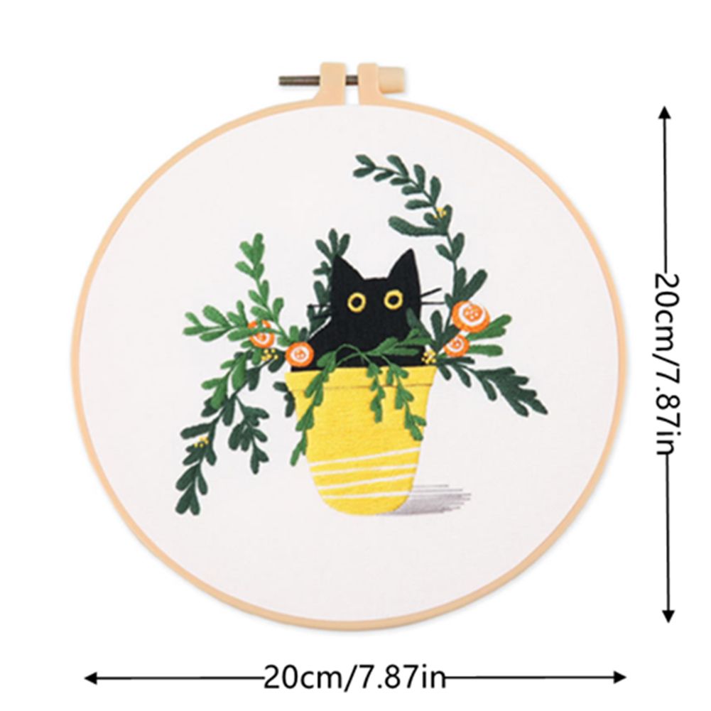 Kit de broderie motif chat noir fleur, outils de couture imprimés, Kit de couture artisanale pour débutant, broderie ronde, point de croix