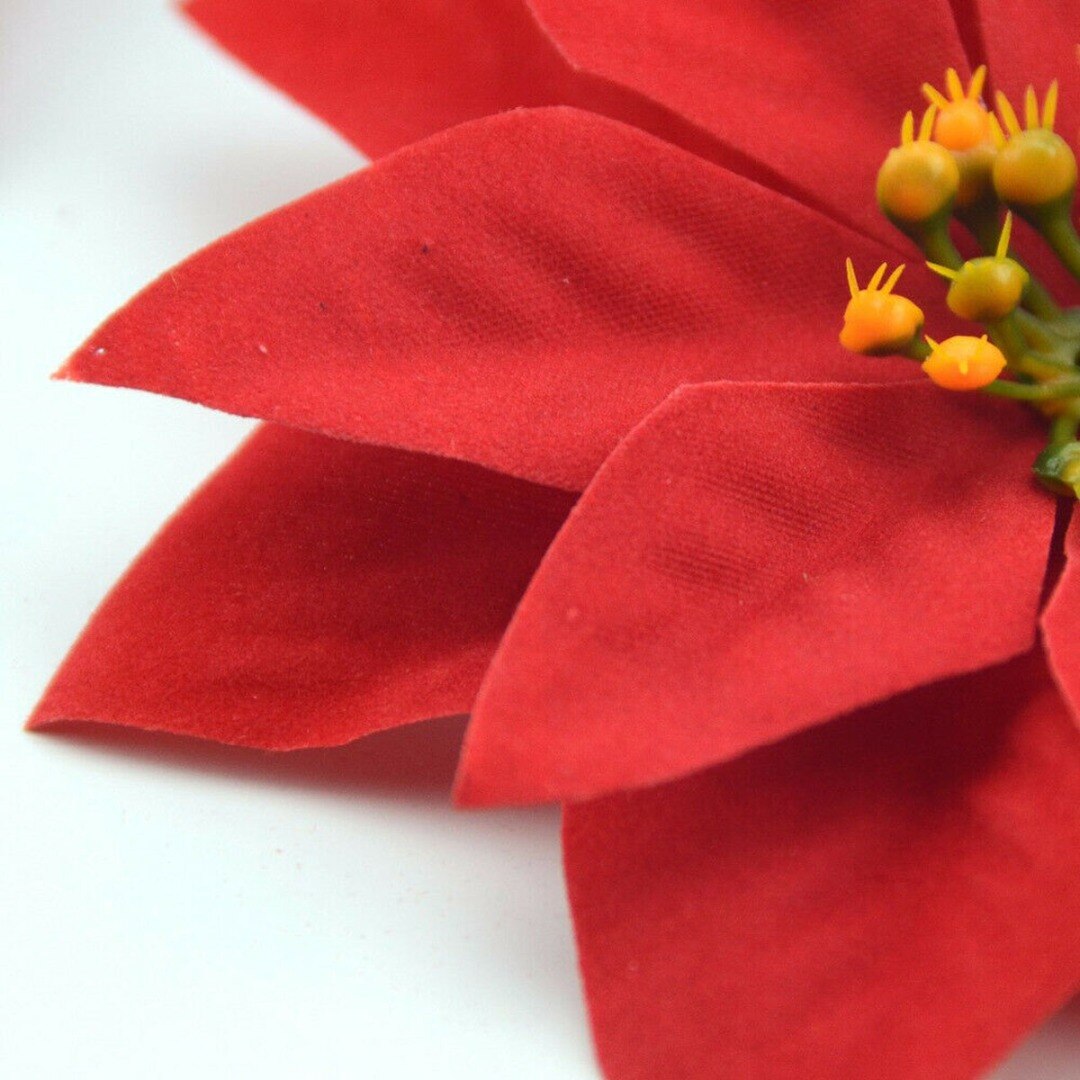 10pcs Red Christmas Silk Flowers Artificial Glitter Poinsettia Flower 14cm Xmas Merry Christmas Home Party DIY Decorating Flower