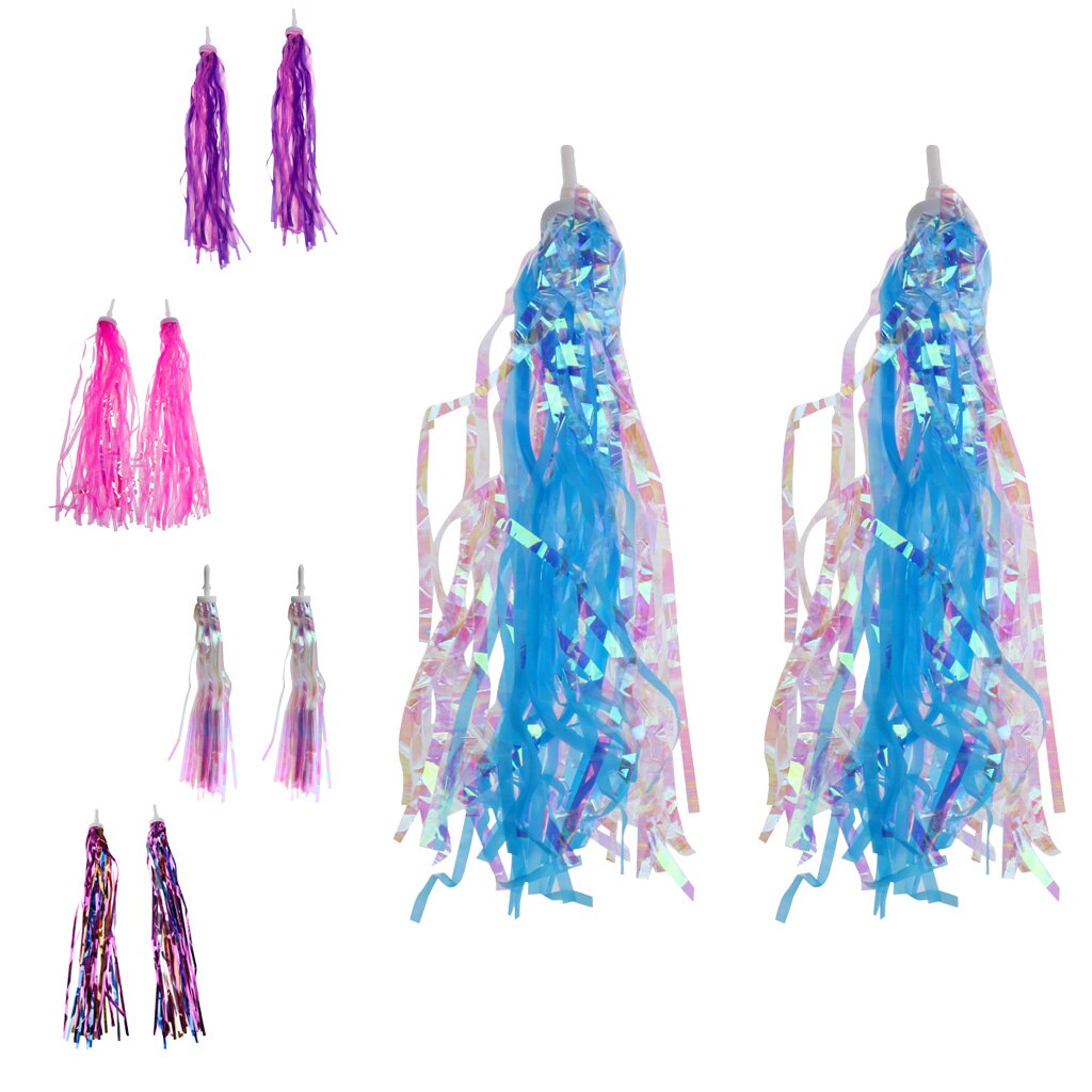 2Pcs Sparkly Tinsel Streamers Bike Bicycle Tricycle Streamers Handlebar Grips Decoration Tassels Kids Girls Boys