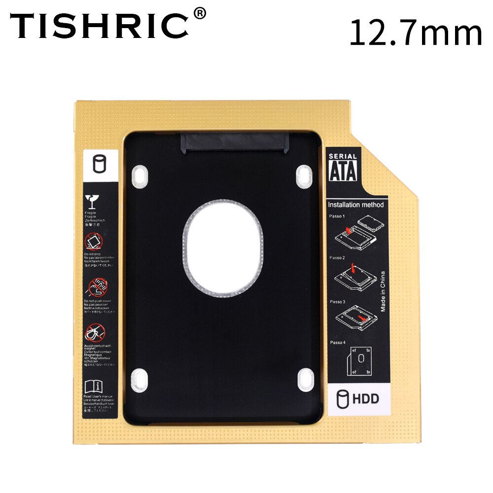 Tishric Hdd Caddy 9.5Mm/12.7Mm Voor 2.5 "Ssd Hdd Case Optibay Universele Aluminium Sata 3.0 Harde schijf Behuizing Adapter Voor Laptop: Gold 12.7mm
